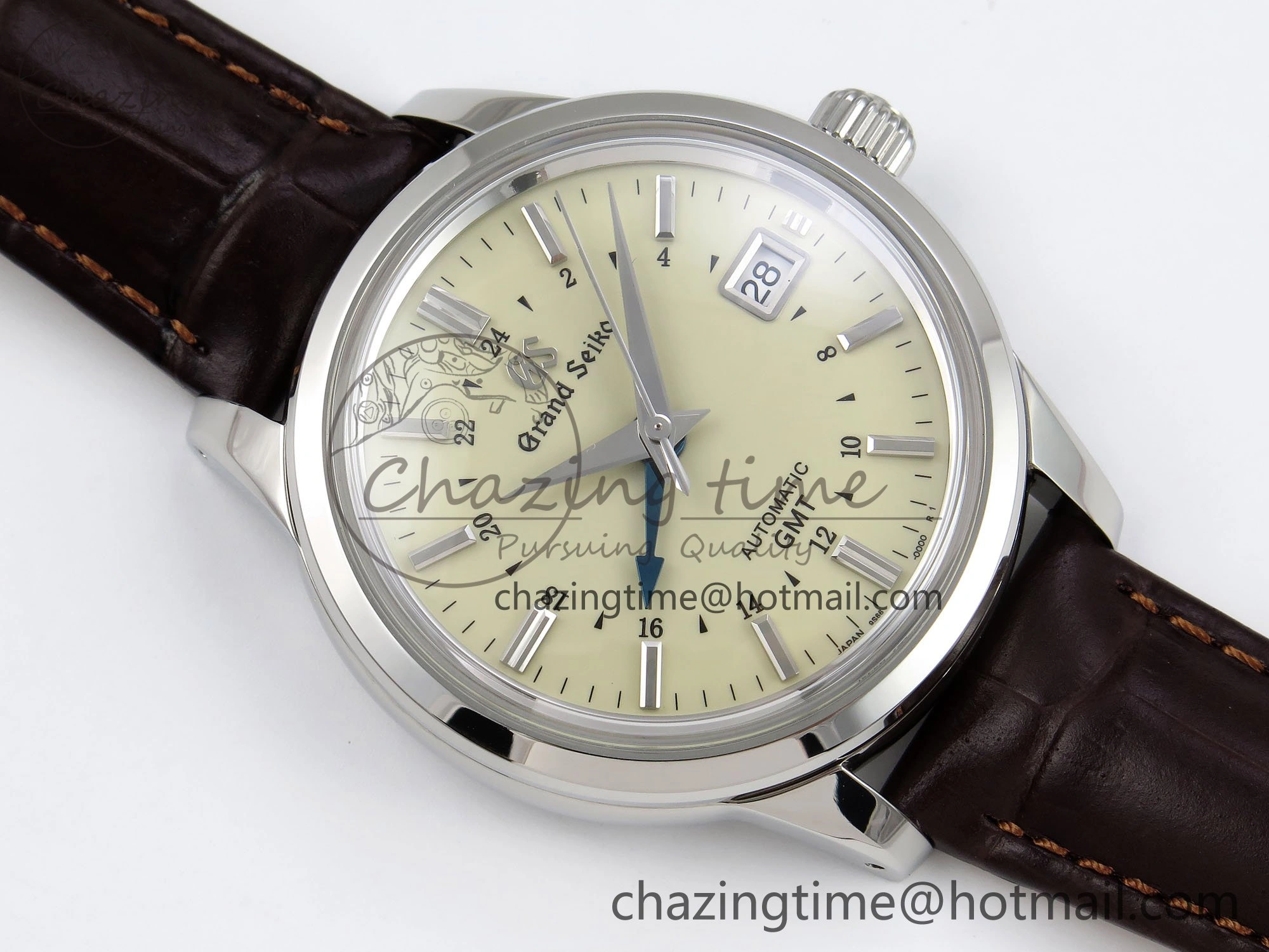 Grand Seiko Elegance GMT SS GSF 1:1 Best Edition Cream Dial on Brown Leather Strap NH WrinkleFree 6666