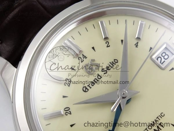 Grand Seiko Elegance GMT SS GSF 1:1 Best Edition Cream Dial on Brown Leather Strap NH WrinkleFree 6666