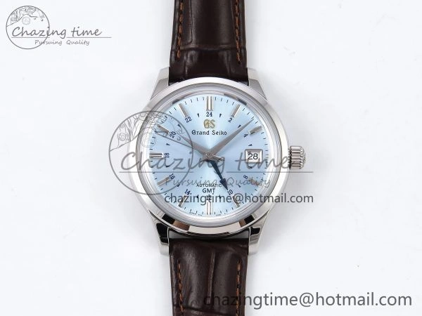 Attractive Grand Seiko Elegance GMT SS GSF 1:1 Best Edition Ice Blue Dial on Brown Leather Strap NH 6661