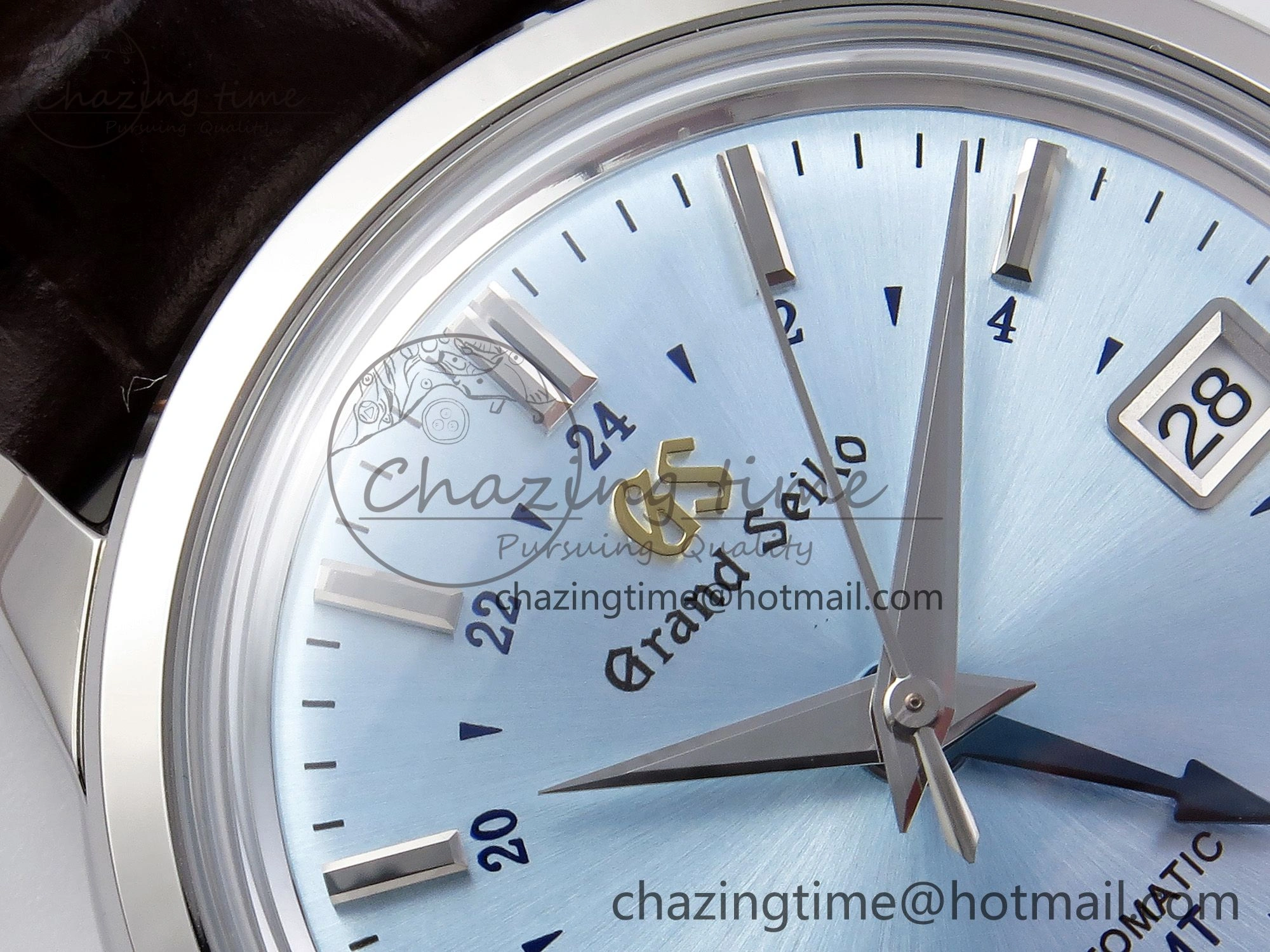 Attractive Grand Seiko Elegance GMT SS GSF 1:1 Best Edition Ice Blue Dial on Brown Leather Strap NH 6661