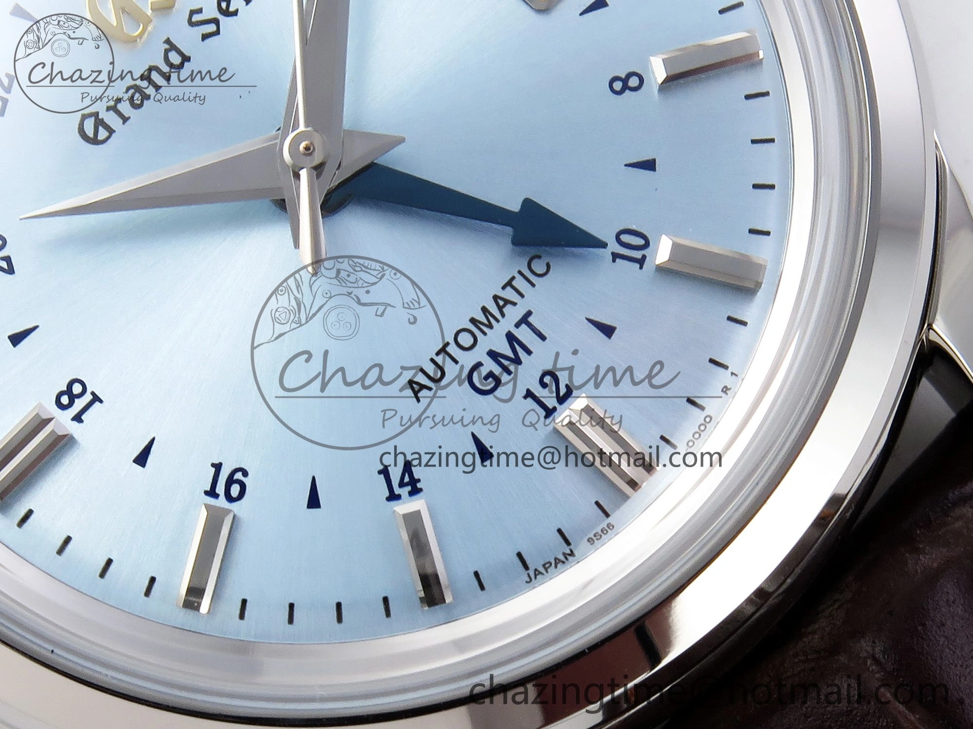 Attractive Grand Seiko Elegance GMT SS GSF 1:1 Best Edition Ice Blue Dial on Brown Leather Strap NH 6661