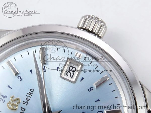 Attractive Grand Seiko Elegance GMT SS GSF 1:1 Best Edition Ice Blue Dial on Brown Leather Strap NH 6661