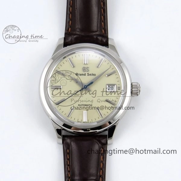 Attractive Grand Seiko Elegance GMT SS GSF 1:1 Best Edition Ice Blue Dial on Brown Leather Strap NH 6661