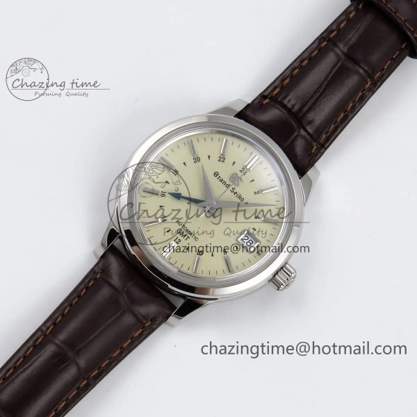 Attractive Grand Seiko Elegance GMT SS GSF 1:1 Best Edition Ice Blue Dial on Brown Leather Strap NH 6661