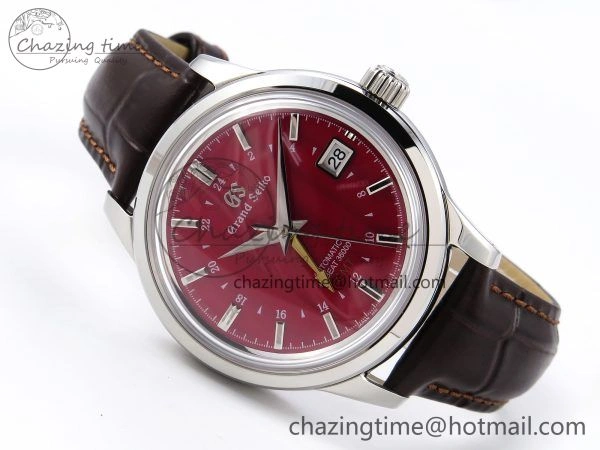 Packable Grand Seiko Elegance GMT SS GSF 1:1 Best Edition Red Dial on Brown Leather Strap NH 6660