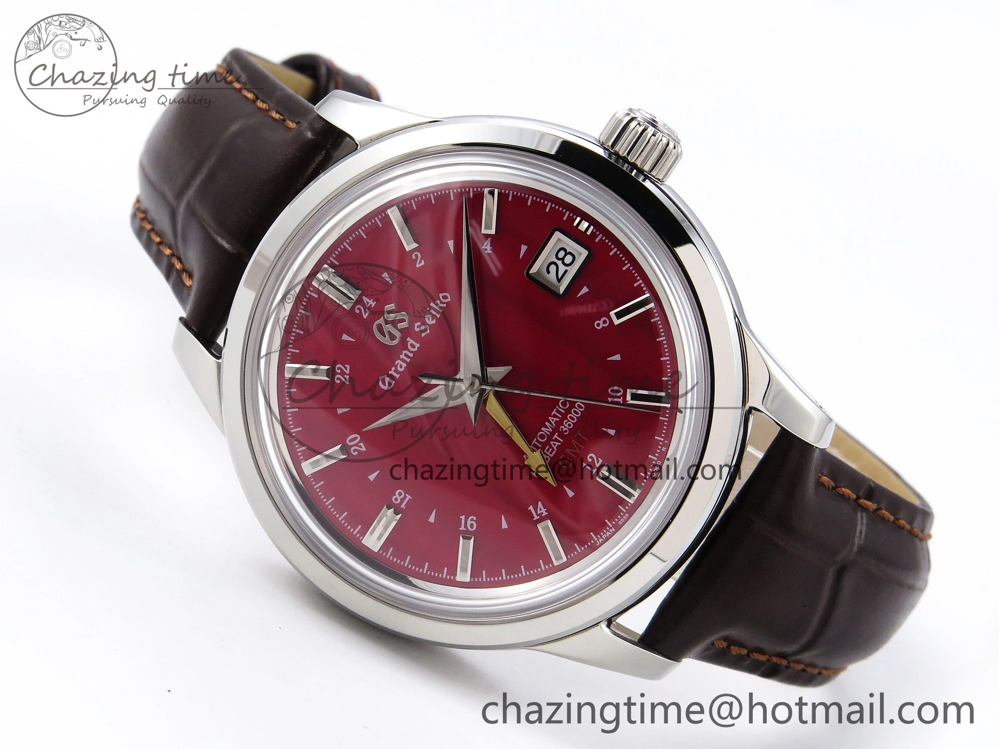 Packable Grand Seiko Elegance GMT SS GSF 1:1 Best Edition Red Dial on Brown Leather Strap NH 6660