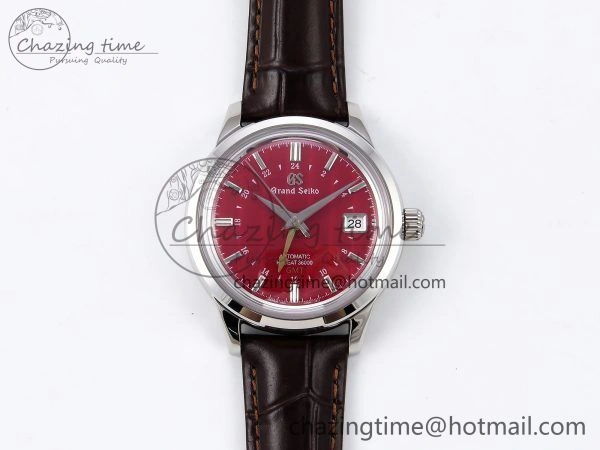 Packable Grand Seiko Elegance GMT SS GSF 1:1 Best Edition Red Dial on Brown Leather Strap NH 6660