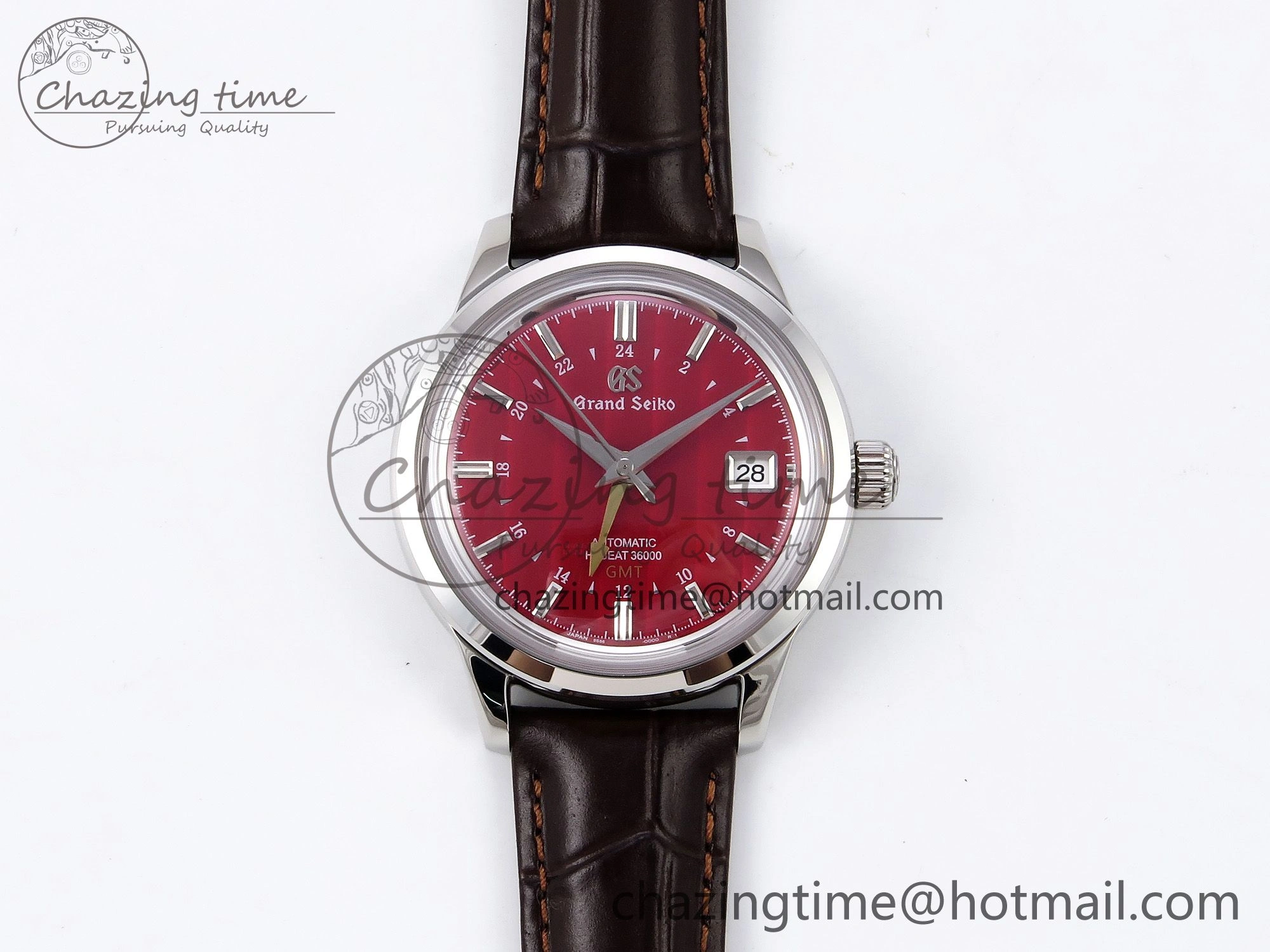 Packable Grand Seiko Elegance GMT SS GSF 1:1 Best Edition Red Dial on Brown Leather Strap NH 6660