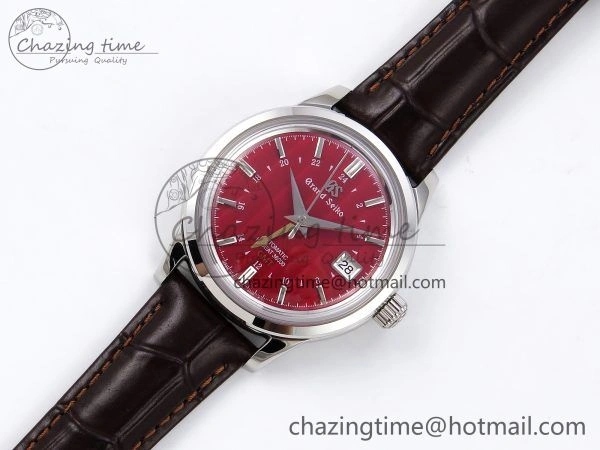 Packable Grand Seiko Elegance GMT SS GSF 1:1 Best Edition Red Dial on Brown Leather Strap NH 6660