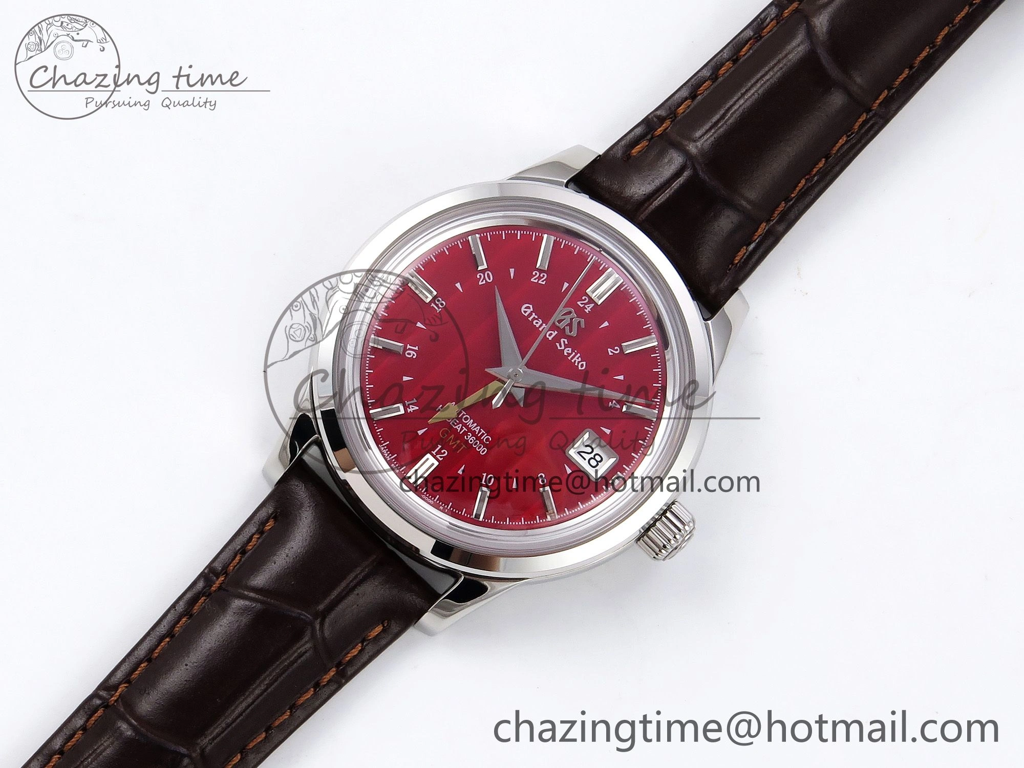 Packable Grand Seiko Elegance GMT SS GSF 1:1 Best Edition Red Dial on Brown Leather Strap NH 6660
