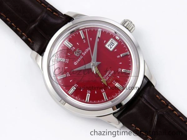 Packable Grand Seiko Elegance GMT SS GSF 1:1 Best Edition Red Dial on Brown Leather Strap NH 6660