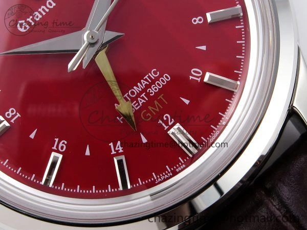 Packable Grand Seiko Elegance GMT SS GSF 1:1 Best Edition Red Dial on Brown Leather Strap NH 6660