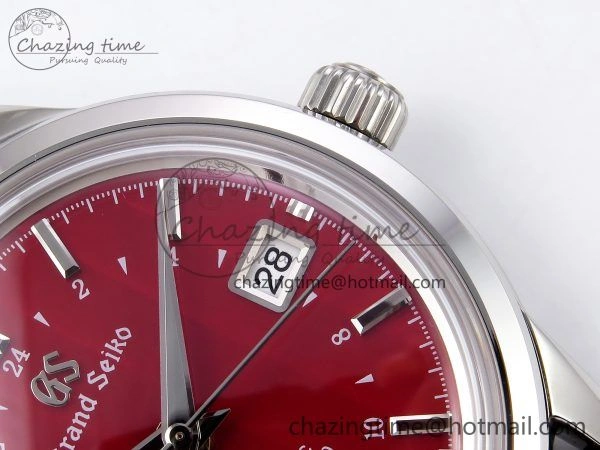 Packable Grand Seiko Elegance GMT SS GSF 1:1 Best Edition Red Dial on Brown Leather Strap NH 6660