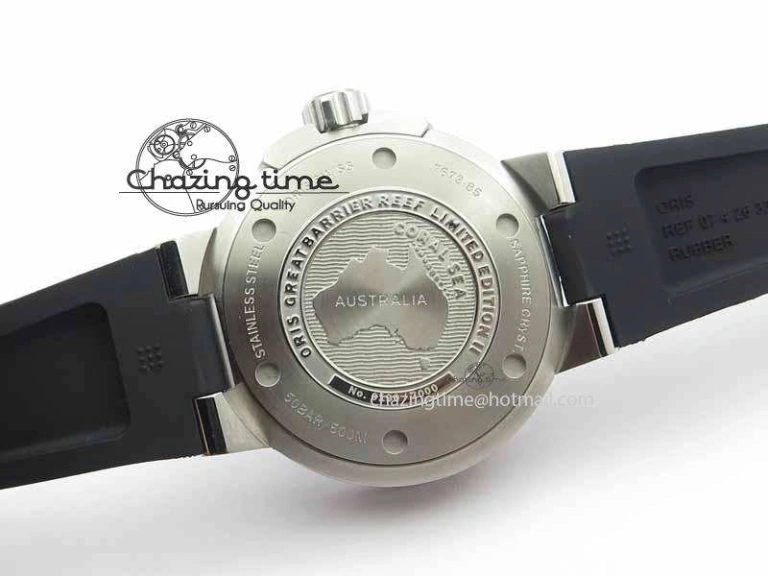 Stretchable Great Barrier Reef Limited Edition II SS Black Dial On Black Rubber Strap A 8293