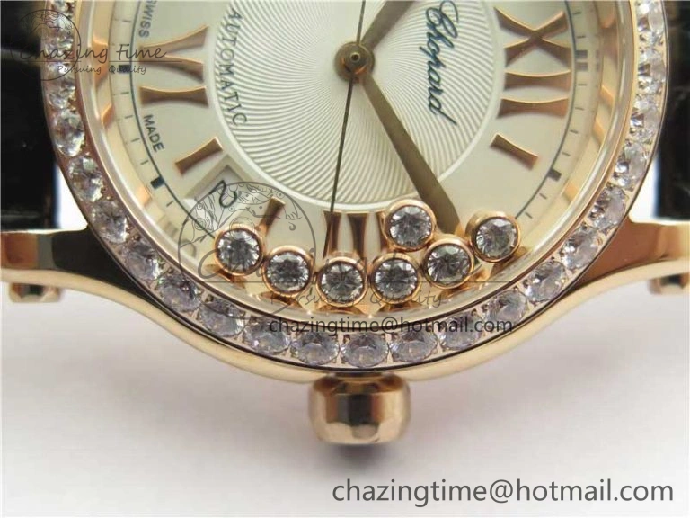 HAPPY SPORT AUTOMATIC RG 36MM CRYSTAL YYF 1:1 BEST EDITION WHITE DIAL ON BLACK LEATHER STRAP A MultiPurpose 10311