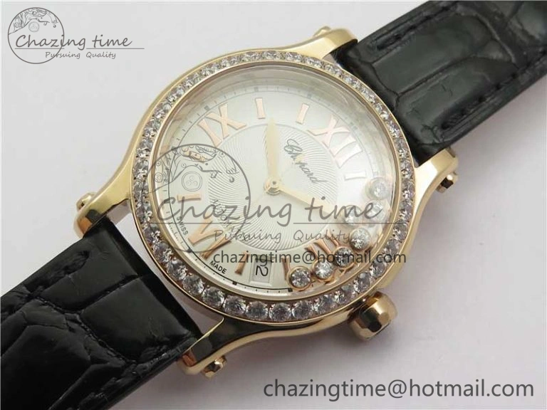 HAPPY SPORT AUTOMATIC RG 36MM CRYSTAL YYF 1:1 BEST EDITION WHITE DIAL ON BLACK LEATHER STRAP A MultiPurpose 10311