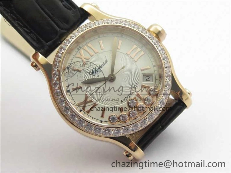 HAPPY SPORT AUTOMATIC RG 36MM CRYSTAL YYF 1:1 BEST EDITION WHITE DIAL ON BLACK LEATHER STRAP A MultiPurpose 10311