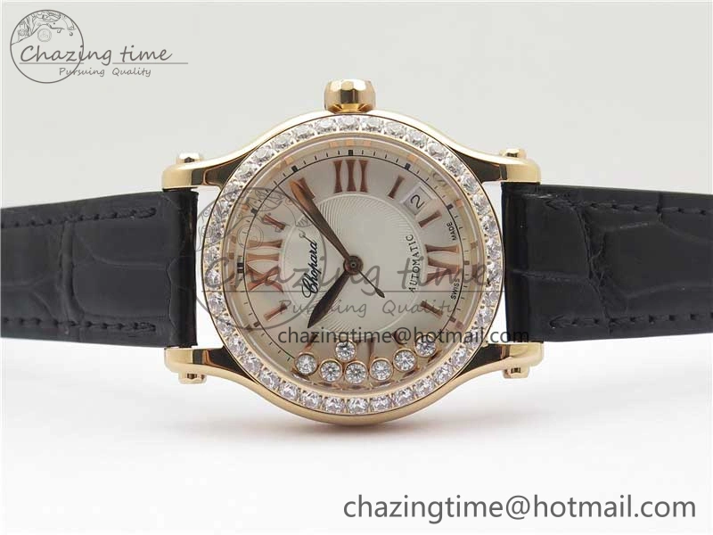 HAPPY SPORT AUTOMATIC RG 36MM CRYSTAL YYF 1:1 BEST EDITION WHITE DIAL ON BLACK LEATHER STRAP A MultiPurpose 10311
