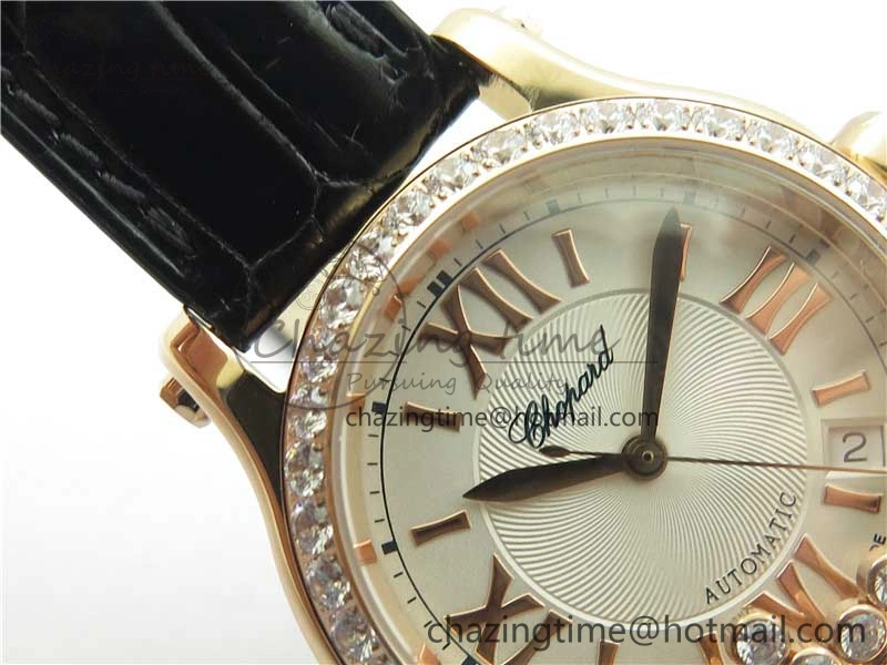 HAPPY SPORT AUTOMATIC RG 36MM CRYSTAL YYF 1:1 BEST EDITION WHITE DIAL ON BLACK LEATHER STRAP A MultiPurpose 10311