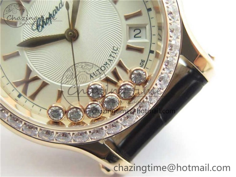 HAPPY SPORT AUTOMATIC RG 36MM CRYSTAL YYF 1:1 BEST EDITION WHITE DIAL ON BLACK LEATHER STRAP A MultiPurpose 10311