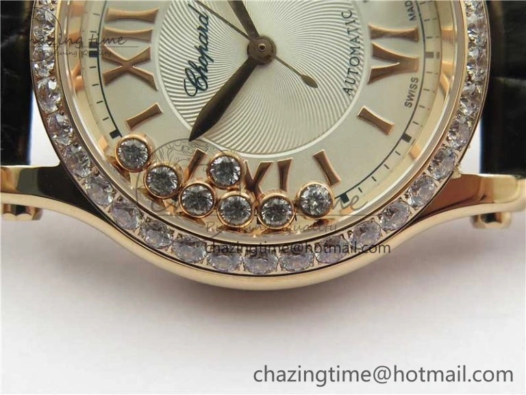 HAPPY SPORT AUTOMATIC RG 36MM CRYSTAL YYF 1:1 BEST EDITION WHITE DIAL ON BLACK LEATHER STRAP A MultiPurpose 10311