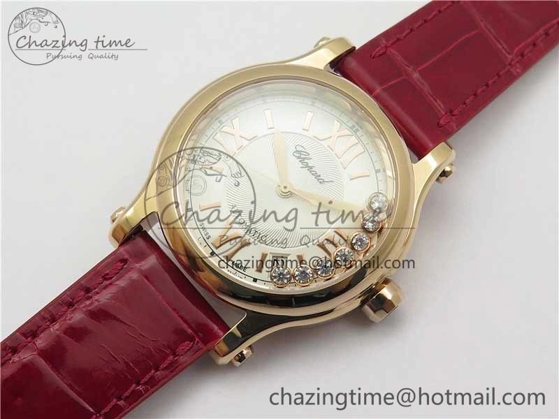 HAPPY SPORT AUTOMATIC RG 36MM YYF 1:1 BEST EDITION WHITE DIAL ON RED LEATHER STRAP A Soft 6381