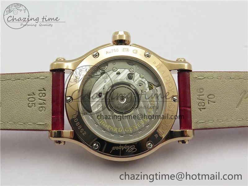 HAPPY SPORT AUTOMATIC RG 36MM YYF 1:1 BEST EDITION WHITE DIAL ON RED LEATHER STRAP A Soft 6381