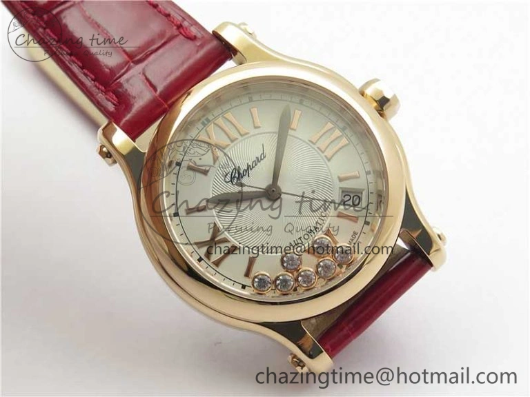 HAPPY SPORT AUTOMATIC RG 36MM YYF 1:1 BEST EDITION WHITE DIAL ON RED LEATHER STRAP A Soft 6381