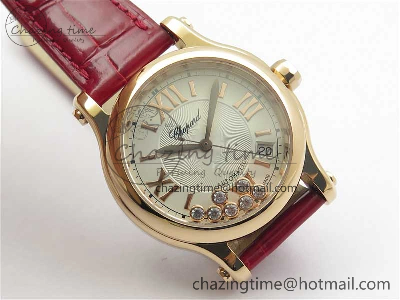 HAPPY SPORT AUTOMATIC RG 36MM YYF 1:1 BEST EDITION WHITE DIAL ON RED LEATHER STRAP A Soft 6381