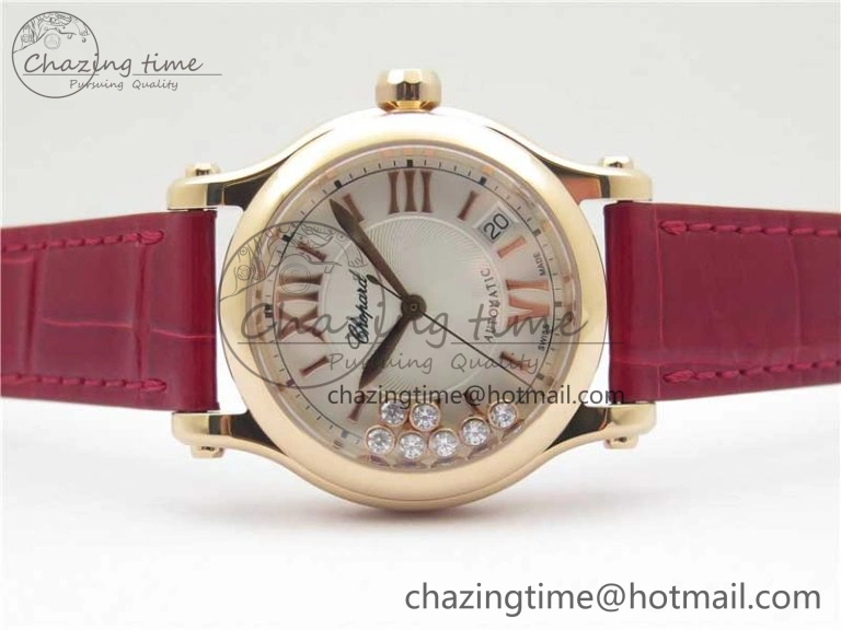 HAPPY SPORT AUTOMATIC RG 36MM YYF 1:1 BEST EDITION WHITE DIAL ON RED LEATHER STRAP A Soft 6381