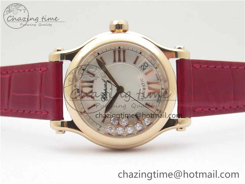 HAPPY SPORT AUTOMATIC RG 36MM YYF 1:1 BEST EDITION WHITE DIAL ON RED LEATHER STRAP A Soft 6381