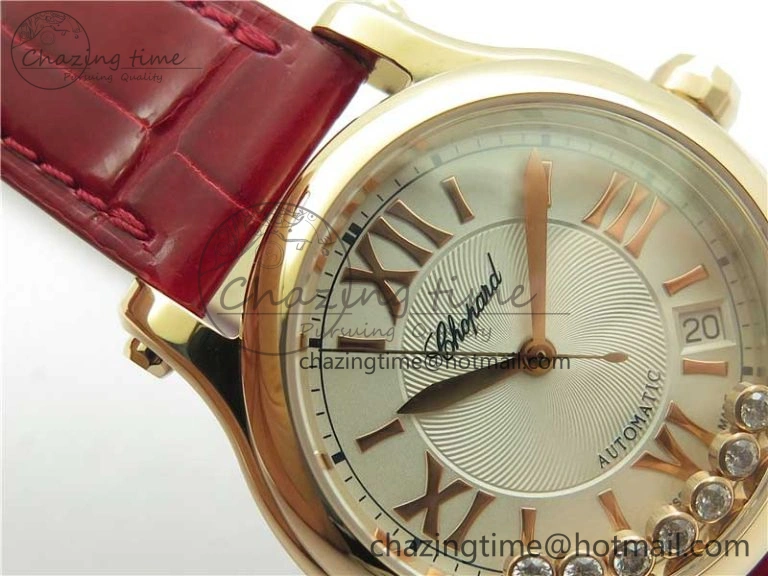 HAPPY SPORT AUTOMATIC RG 36MM YYF 1:1 BEST EDITION WHITE DIAL ON RED LEATHER STRAP A Soft 6381
