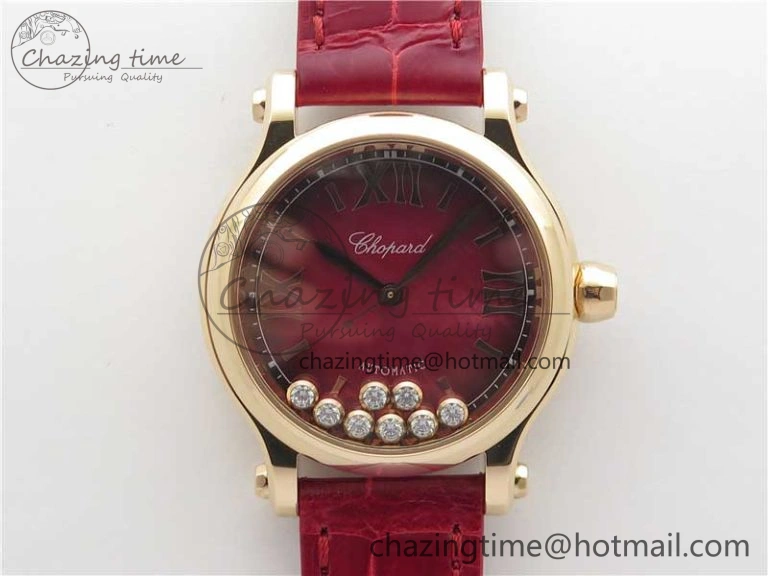 HAPPY SPORT AUTOMATIC RG 36MM ZF 1:1 BEST EDITION RED MOP DIAL ON RED LEATHER STRAP MIYOTA TravelReady 6380