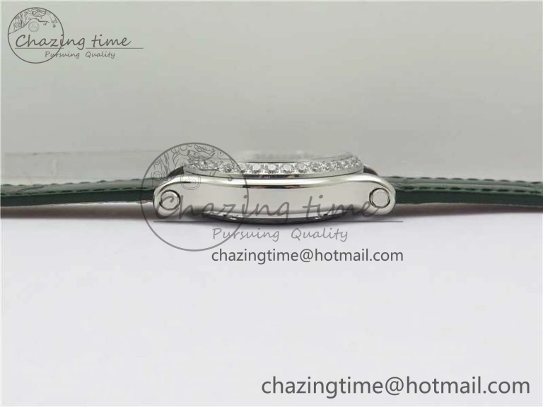 EyeCatching HAPPY SPORT AUTOMATIC SS 36MM CRYSTAL YYF 1:1 BEST EDITION WHITE DIAL ON GREEN LEATHER STRAP A 10313