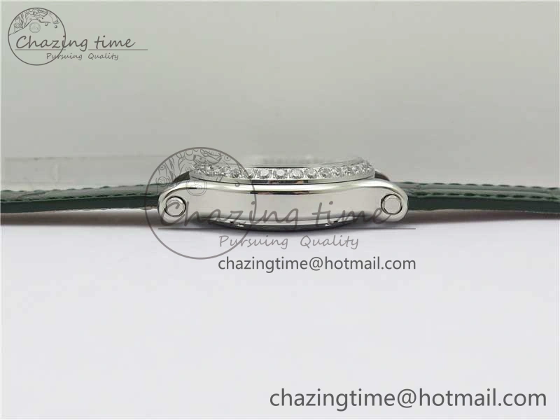 EyeCatching HAPPY SPORT AUTOMATIC SS 36MM CRYSTAL YYF 1:1 BEST EDITION WHITE DIAL ON GREEN LEATHER STRAP A 10313