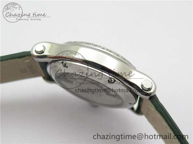 EyeCatching HAPPY SPORT AUTOMATIC SS 36MM CRYSTAL YYF 1:1 BEST EDITION WHITE DIAL ON GREEN LEATHER STRAP A 10313