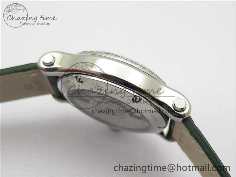 EyeCatching HAPPY SPORT AUTOMATIC SS 36MM CRYSTAL YYF 1:1 BEST EDITION WHITE DIAL ON GREEN LEATHER STRAP A 10313