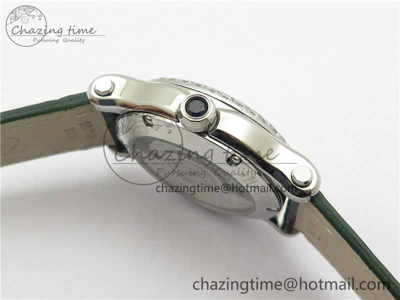 EyeCatching HAPPY SPORT AUTOMATIC SS 36MM CRYSTAL YYF 1:1 BEST EDITION WHITE DIAL ON GREEN LEATHER STRAP A 10313