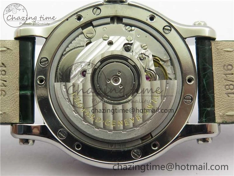 EyeCatching HAPPY SPORT AUTOMATIC SS 36MM CRYSTAL YYF 1:1 BEST EDITION WHITE DIAL ON GREEN LEATHER STRAP A 10313