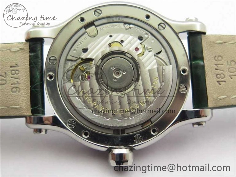 EyeCatching HAPPY SPORT AUTOMATIC SS 36MM CRYSTAL YYF 1:1 BEST EDITION WHITE DIAL ON GREEN LEATHER STRAP A 10313