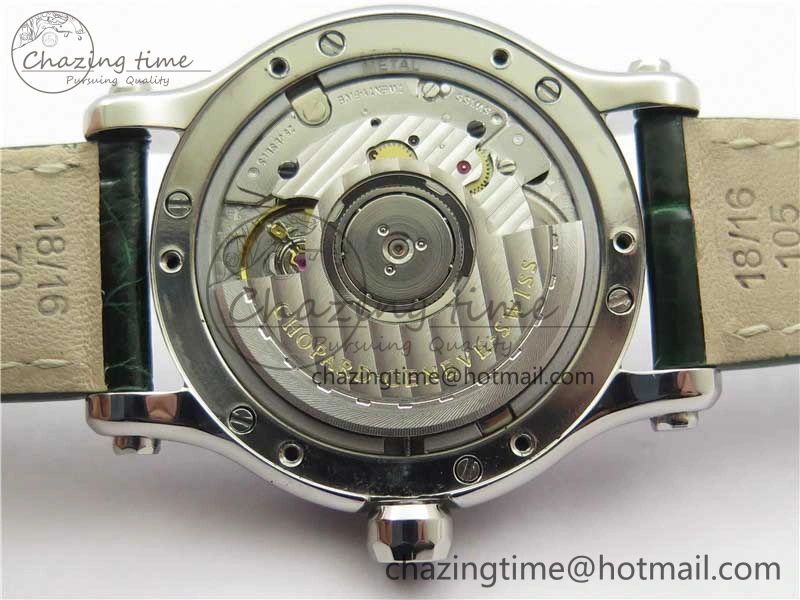 EyeCatching HAPPY SPORT AUTOMATIC SS 36MM CRYSTAL YYF 1:1 BEST EDITION WHITE DIAL ON GREEN LEATHER STRAP A 10313