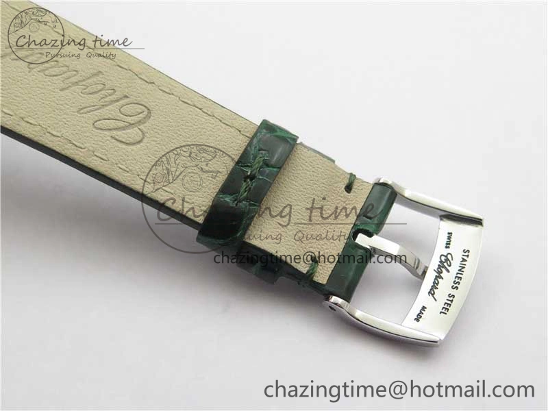 EyeCatching HAPPY SPORT AUTOMATIC SS 36MM CRYSTAL YYF 1:1 BEST EDITION WHITE DIAL ON GREEN LEATHER STRAP A 10313