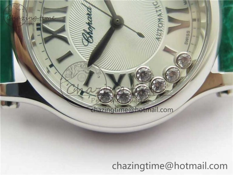 FreshLook HAPPY SPORT AUTOMATIC SS 36MM YYF 1:1 BEST EDITION WHITE DIAL ON GREEN LEATHER STRAP A 6386