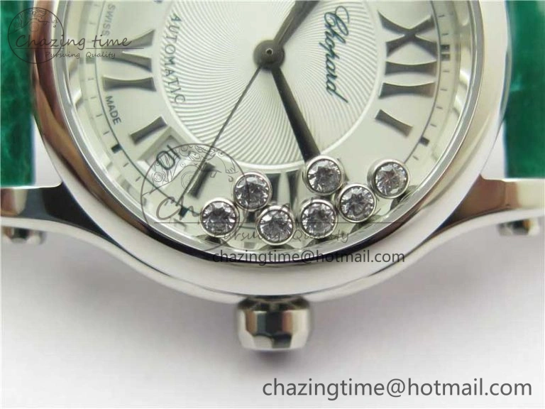 FreshLook HAPPY SPORT AUTOMATIC SS 36MM YYF 1:1 BEST EDITION WHITE DIAL ON GREEN LEATHER STRAP A 6386