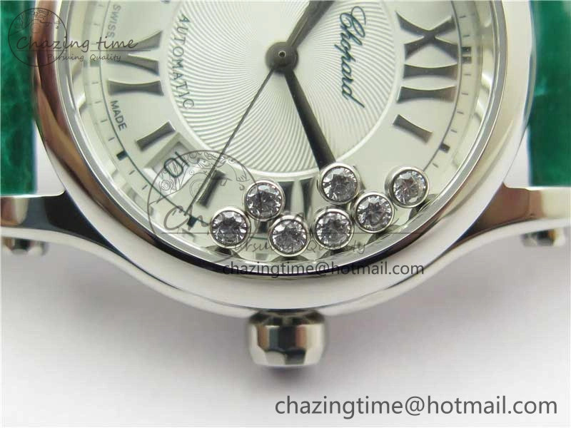 FreshLook HAPPY SPORT AUTOMATIC SS 36MM YYF 1:1 BEST EDITION WHITE DIAL ON GREEN LEATHER STRAP A 6386