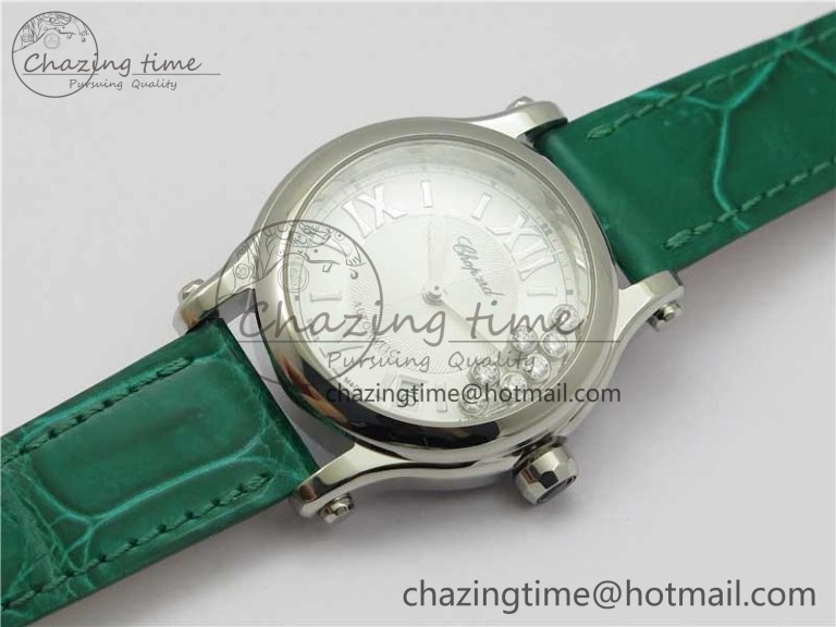 FreshLook HAPPY SPORT AUTOMATIC SS 36MM YYF 1:1 BEST EDITION WHITE DIAL ON GREEN LEATHER STRAP A 6386