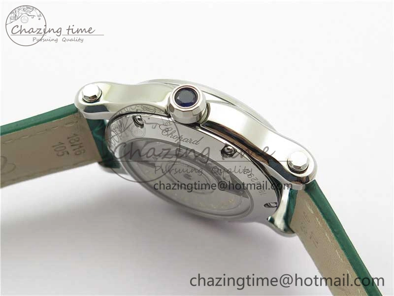 FreshLook HAPPY SPORT AUTOMATIC SS 36MM YYF 1:1 BEST EDITION WHITE DIAL ON GREEN LEATHER STRAP A 6386