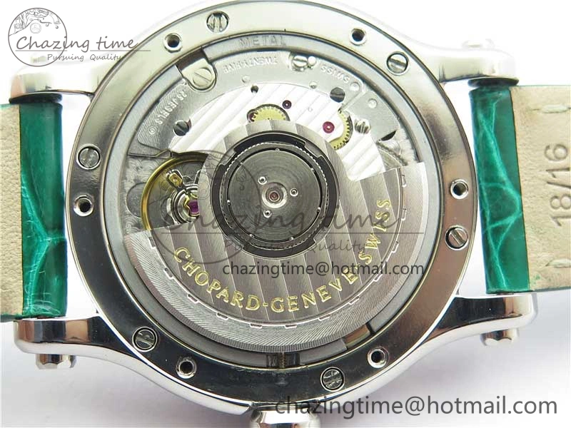 FreshLook HAPPY SPORT AUTOMATIC SS 36MM YYF 1:1 BEST EDITION WHITE DIAL ON GREEN LEATHER STRAP A 6386