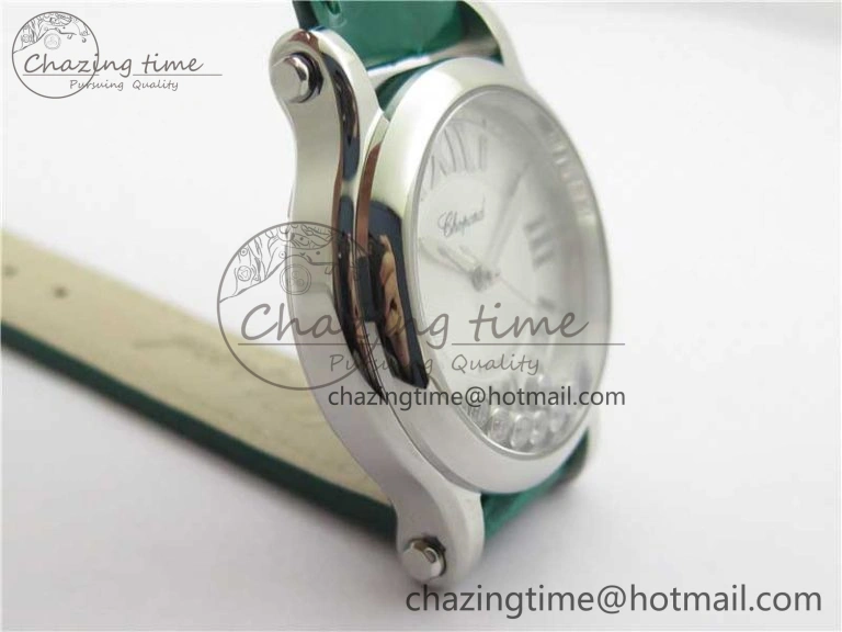 FreshLook HAPPY SPORT AUTOMATIC SS 36MM YYF 1:1 BEST EDITION WHITE DIAL ON GREEN LEATHER STRAP A 6386