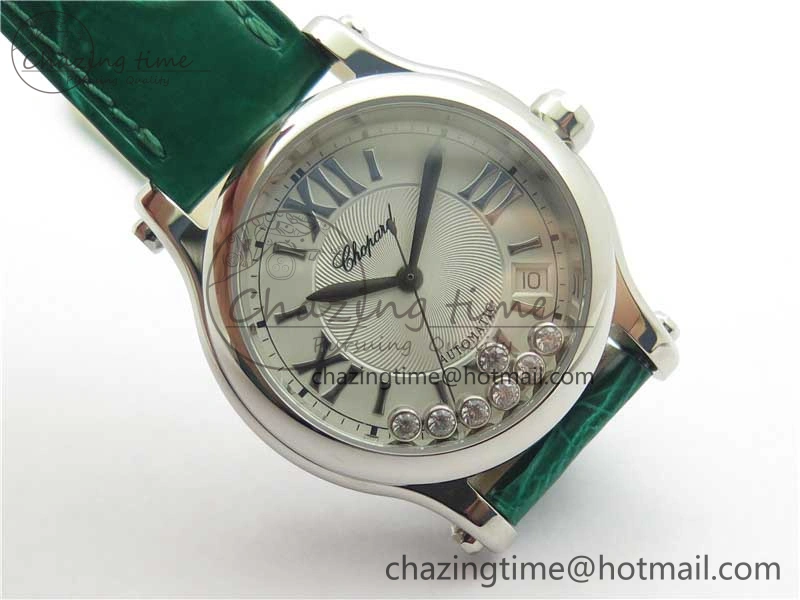 FreshLook HAPPY SPORT AUTOMATIC SS 36MM YYF 1:1 BEST EDITION WHITE DIAL ON GREEN LEATHER STRAP A 6386